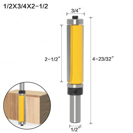 Fresa recta de 63,5 mm (2 1/2") x 19mm (3/4"), vástago de 12,7mm (1/2"), con rodamiento